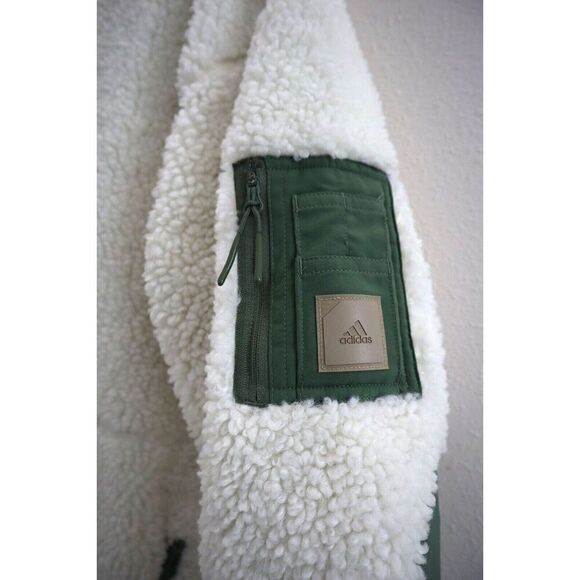 Adidas HF9105 Men Sz M Natural Green/Cream Adicross Reversible Sherpa Jacket - Picture 14 of 16